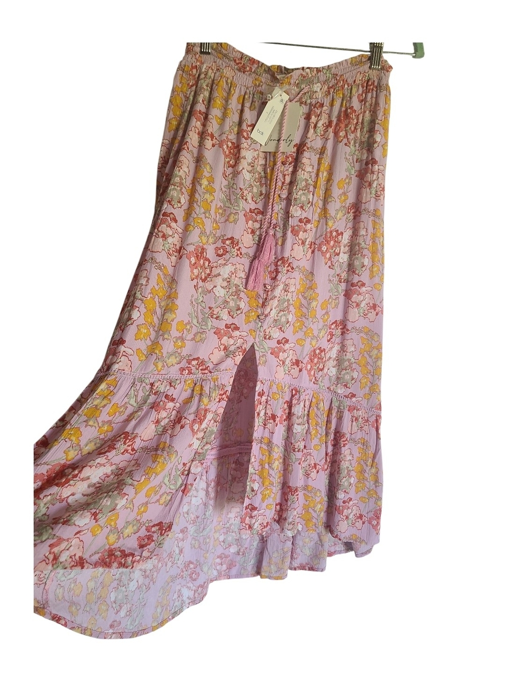 ​Wonderly Lilac Floral Maxi Skirt NWT Size S Boho Tiered High-Low